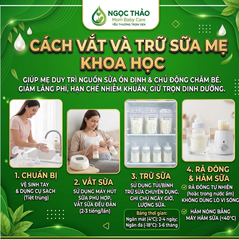 cách vắt sữa và trữ sữa khoa học